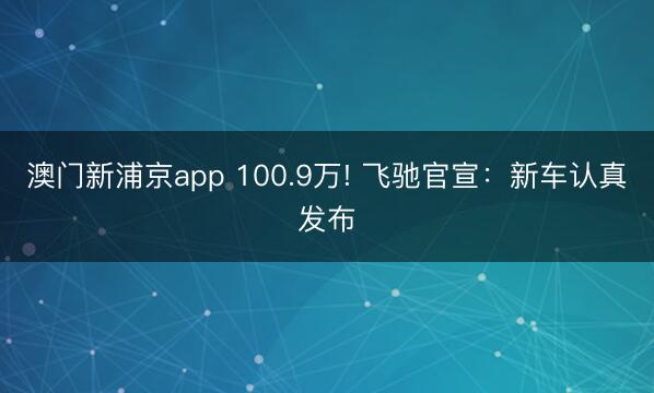 澳門新浦京app 100.9萬(wàn)! 飛馳官宣：新車認(rèn)真發(fā)布